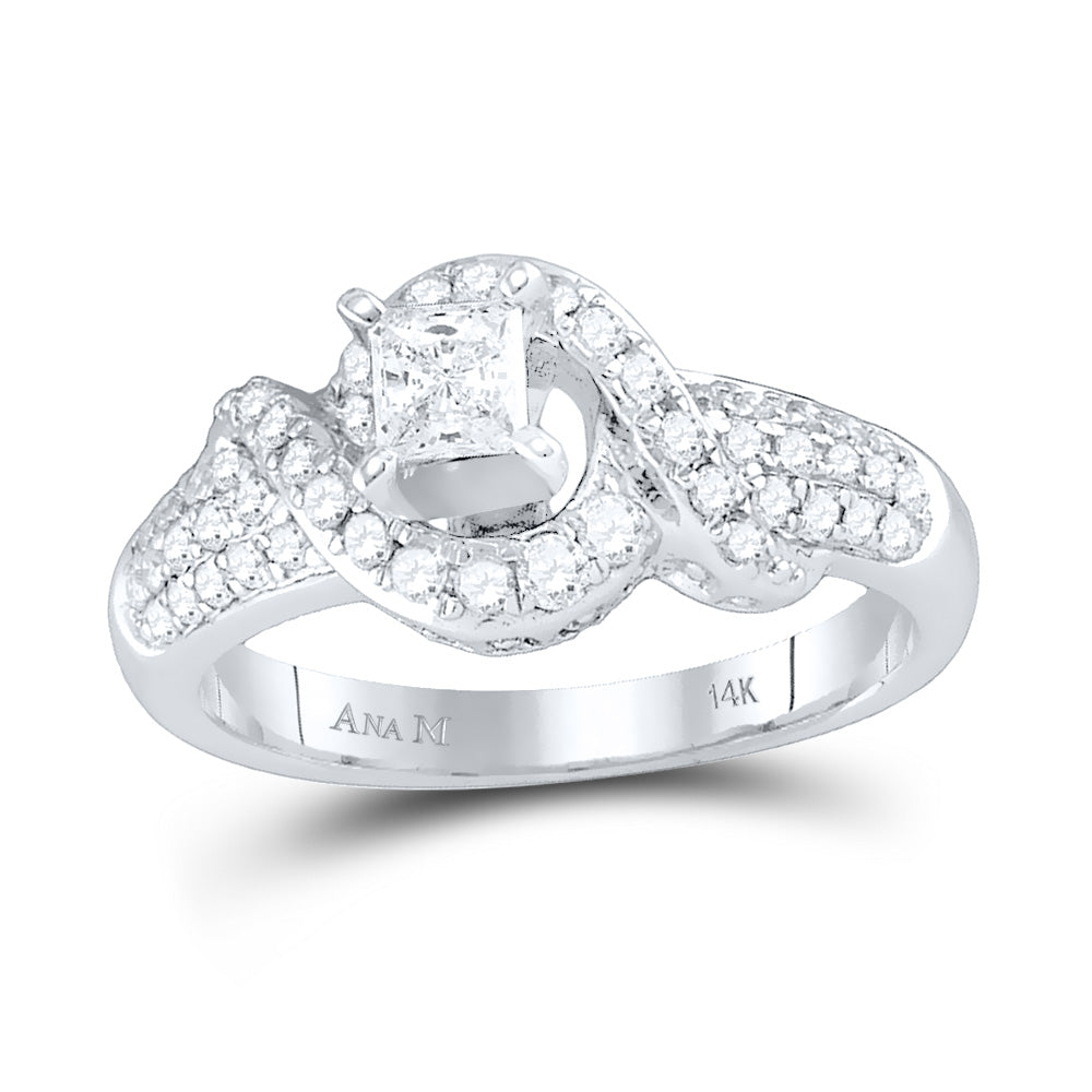 14kt White Gold Womens Princess Diamond Solitaire Swirl Bridal Wedding Engagement Ring 7/8 Cttw