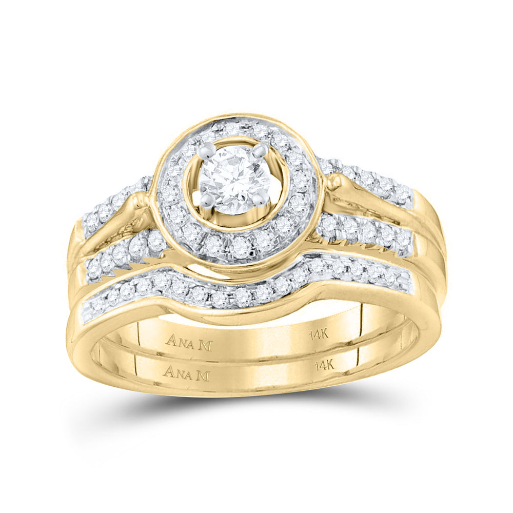 14kt Yellow Gold Womens Diamond Round Bridal Wedding Engagement Ring Band Set 1/2 Cttw