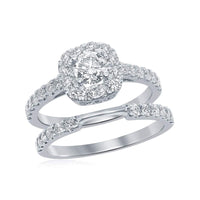 Load image into Gallery viewer, 14kt White Gold Womens Round Diamond Halo Bridal Wedding Engagement Ring Band Set 1-1/2 Cttw

