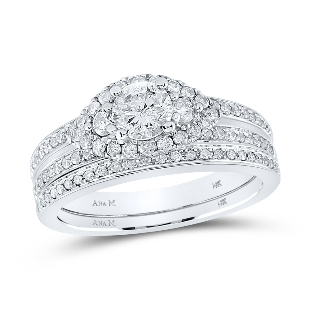 14kt White Gold Womens Round Diamond Bridal Wedding Engagement Ring Band Set 1.00 Cttw