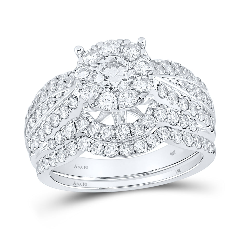 14kt White Gold Womens Round Diamond Bridal Wedding Engagement Ring Band Set 1-3/4 Cttw