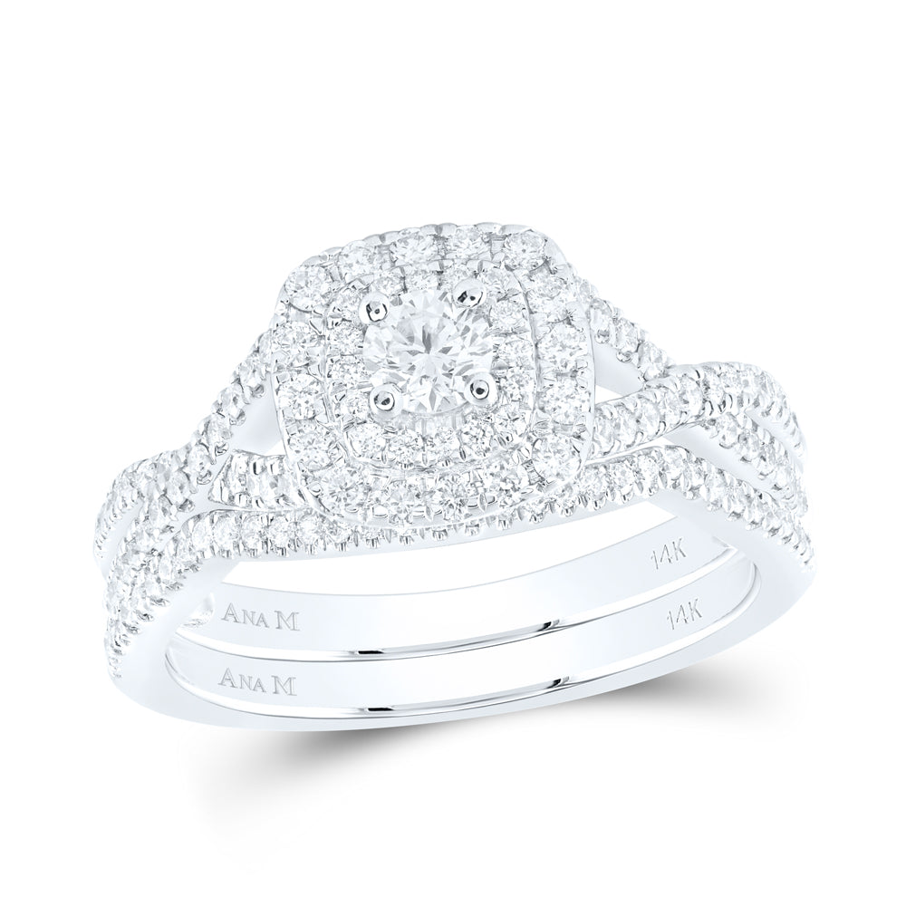 14kt White Gold Womens Round Diamond Bridal Wedding Engagement Ring Band Set 3/4 Cttw