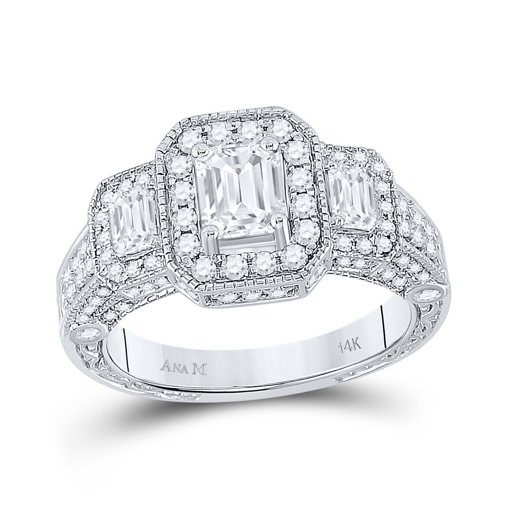 14kt White Gold Womens Emerald Diamond 3-stone Bridal Wedding Engagement Ring 2.00 Cttw