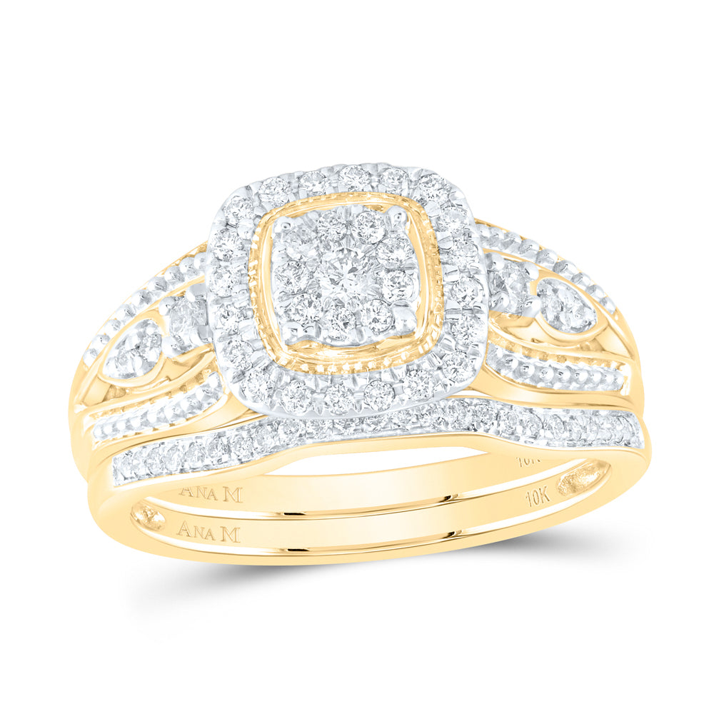 10kt Yellow Gold Womens Round Diamond Bridal Wedding Engagement Ring Band Set 3/8 Cttw