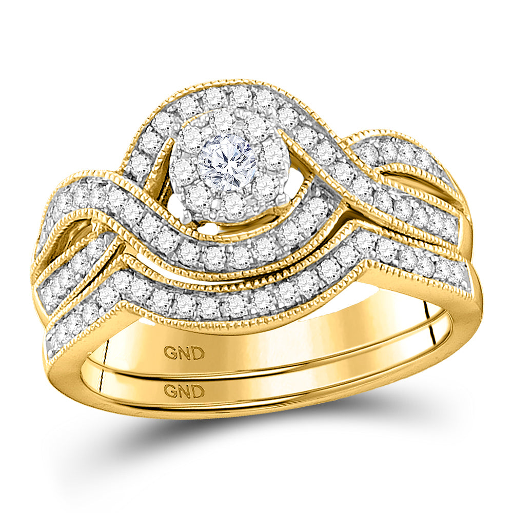 10kt Yellow Gold Womens Round Diamond Bridal Wedding Engagement Ring Band Set 1/2 Cttw