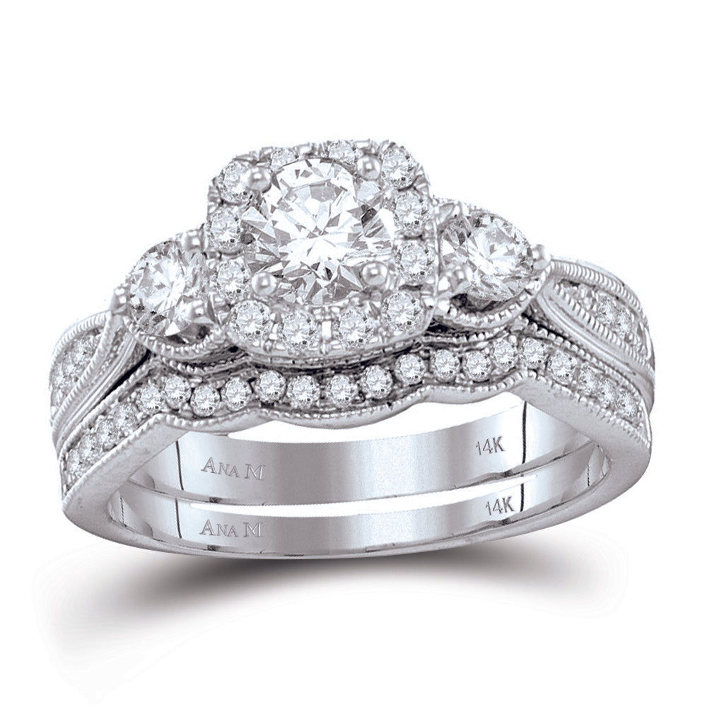 14kt White Gold Womens Round Diamond Bridal Wedding Engagement Ring Band Set 1.00 Cttw (Certified)