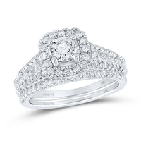 Load image into Gallery viewer, 14kt White Gold Womens Round Diamond Bridal Wedding Engagement Ring Band Set 1-1/2 Cttw (Certified)
