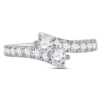 Load image into Gallery viewer, 14kt White Gold Womens Round Diamond 2-stone Bridal Wedding Engagement Ring 1.00 Cttw (Certified)
