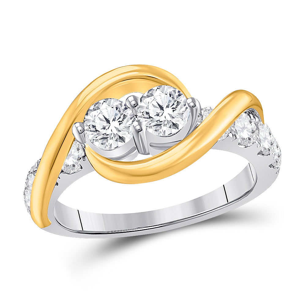 14kt Two-tone Gold Womens Round Diamond 2-stone Bridal Wedding Engagement Ring 1-1/2 Cttw (Certified)