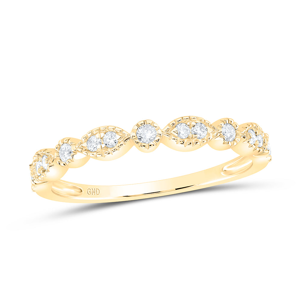 14kt Yellow Gold Womens Round Diamond Milgrain Stackable Band Ring 1/6 Cttw