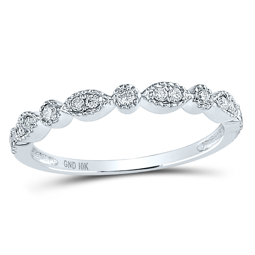 10kt White Gold Womens Round Diamond Milgrain Stackable Band Ring 1/6 Cttw