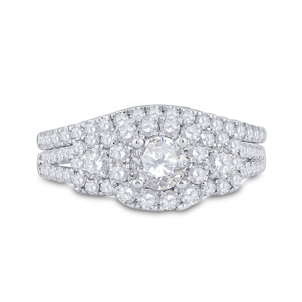 14kt Two-tone Gold Womens Round Diamond Bridal Wedding Engagement Ring Band Set 1-1/2 Cttw (Certified)