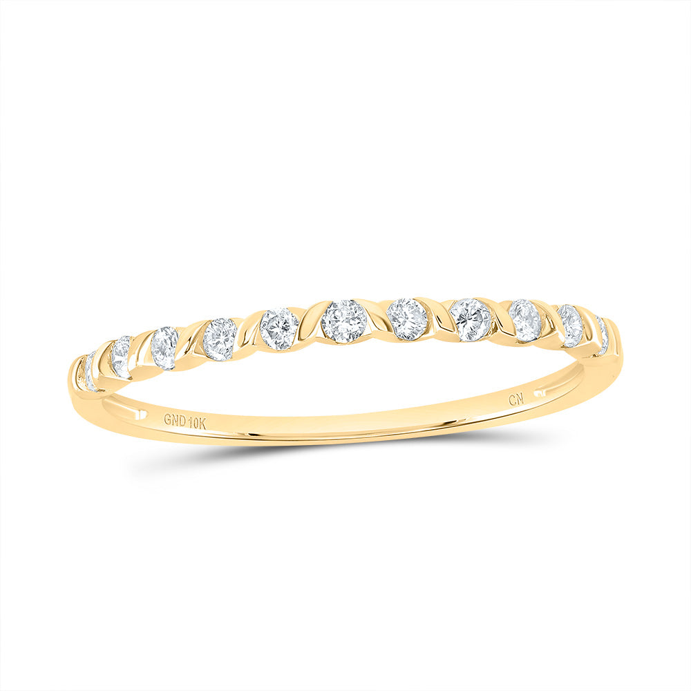 10kt Yellow Gold Womens Round Diamond Single Row Stackable Band Ring 1/6 Cttw