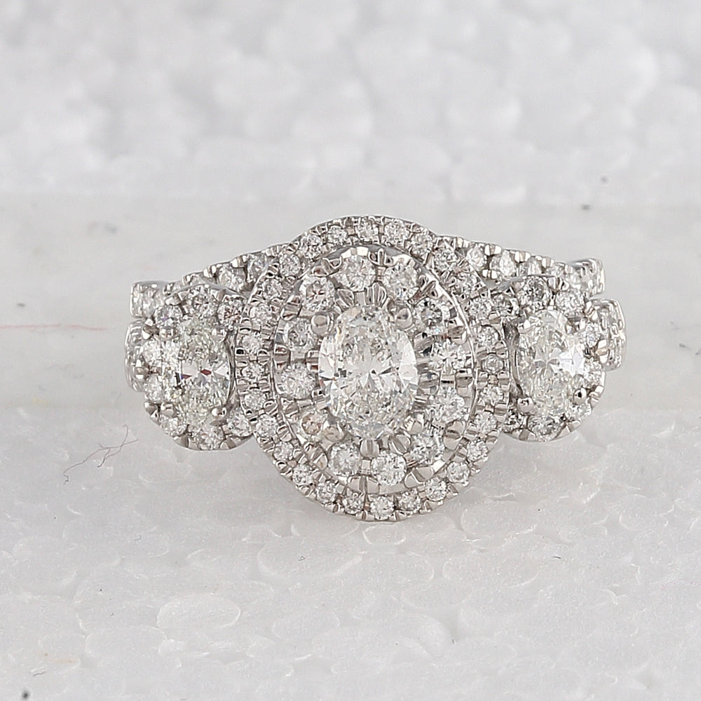 14kt White Gold Womens Oval Diamond Bridal Wedding Engagement Ring Band Set 1-1/2 Cttw (Certified)