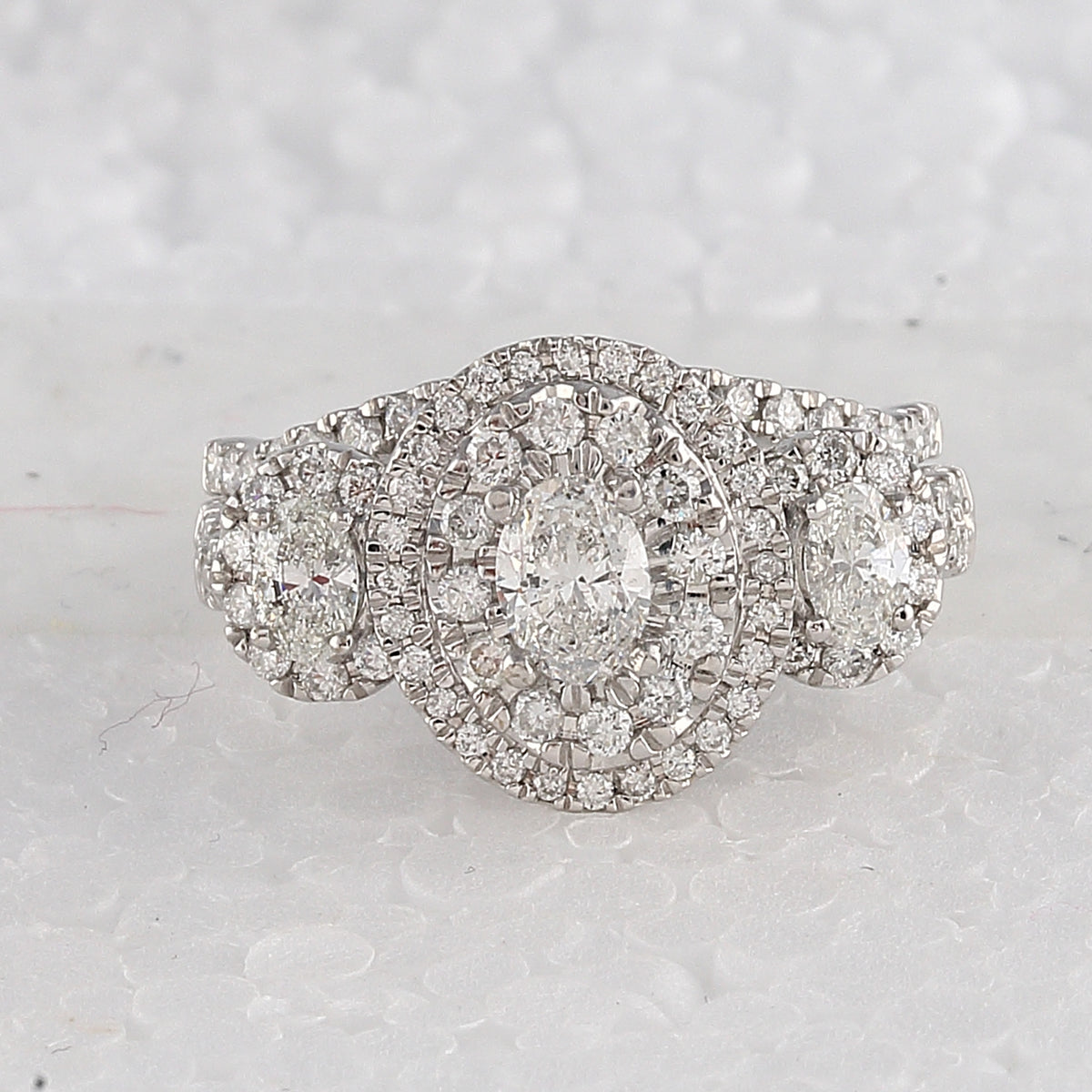 14kt White Gold Womens Oval Diamond Bridal Wedding Engagement Ring Band Set 1-1/2 Cttw (Certified)