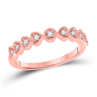Load image into Gallery viewer, 14kt Rose Gold Womens Round Diamond Heart Stackable Band Ring 1/10 Cttw
