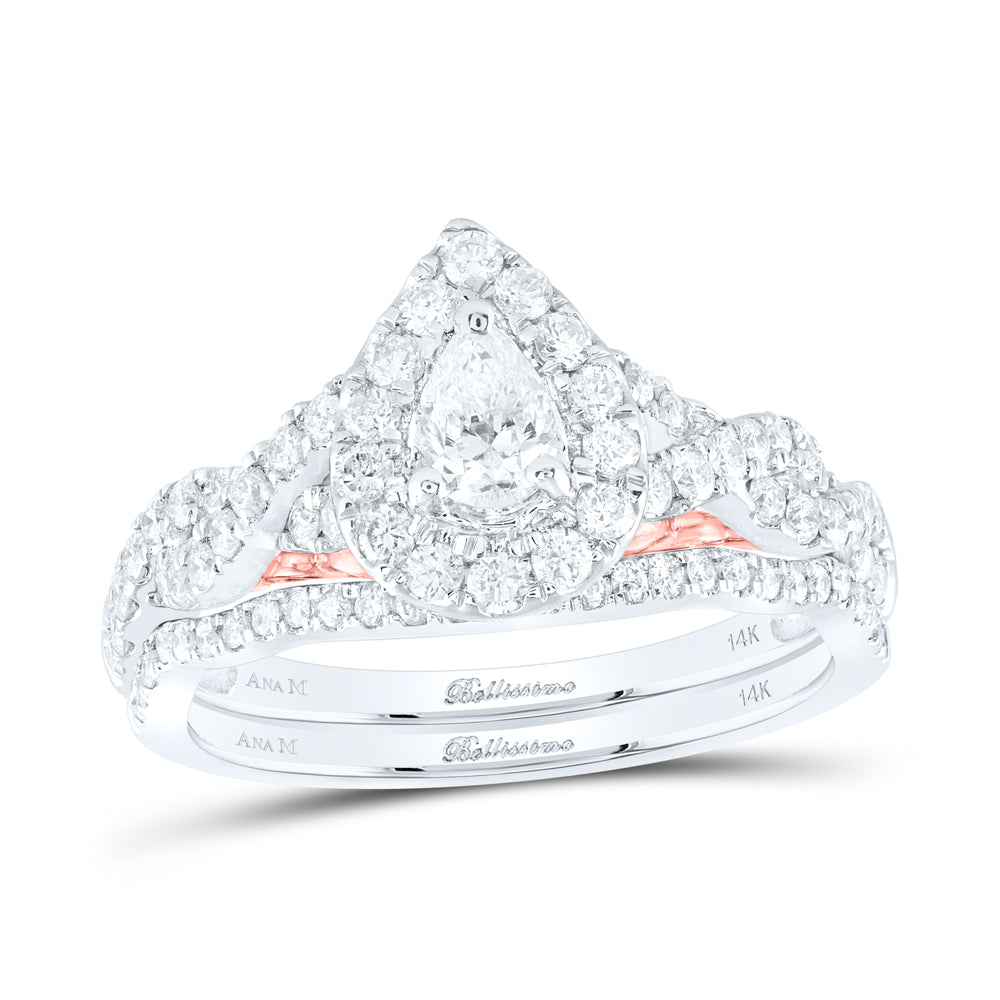14kt Two-tone Gold Womens Pear Diamond Bridal Wedding Engagement Ring Band Set 1.00 Cttw (Certified)