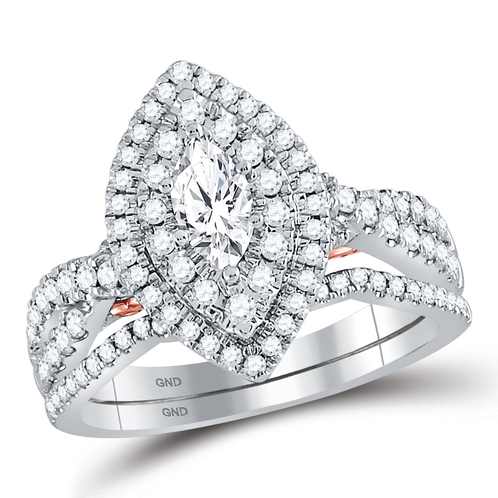 14kt Two-tone Gold Womens Marquise Diamond Bridal Wedding Engagement Ring Band Set 1.00 Cttw (Certified)
