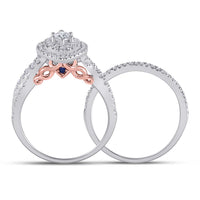 Load image into Gallery viewer, 14kt Two-tone Gold Womens Marquise Diamond Bridal Wedding Engagement Ring Band Set 1.00 Cttw (Certified)
