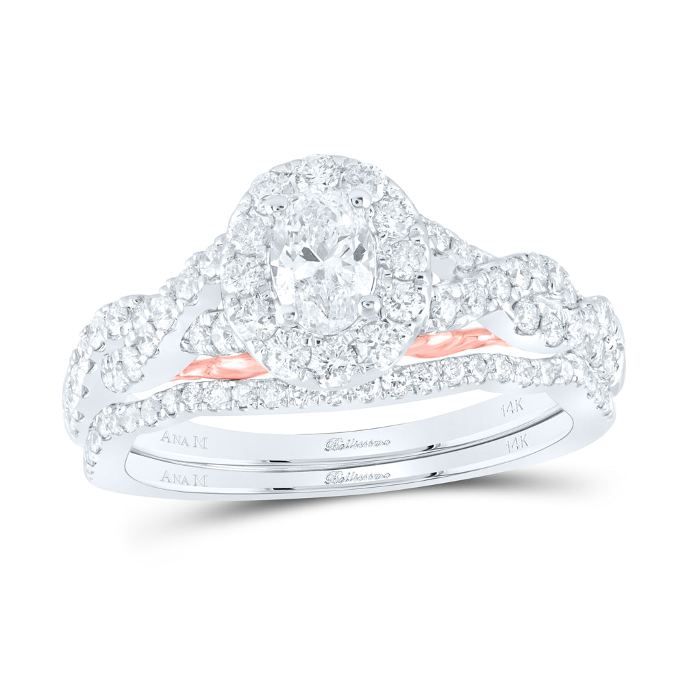 14kt Two-tone Gold Womens Oval Diamond Bridal Wedding Engagement Ring Band Set 1.00 Cttw (Certified)