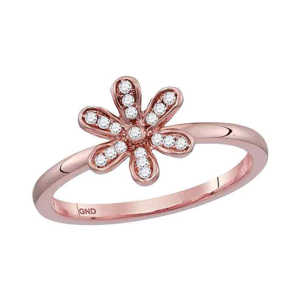 10kt Rose Gold Womens Round Diamond Flower Floral Stackable Band Ring 1/20 Cttw
