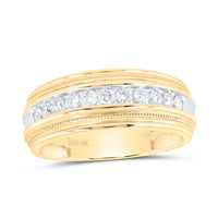 Load image into Gallery viewer, 10kt Yellow Gold Mens Round Diamond Milgrain Ridged Wedding Anniversary Band Ring 1/2 Cttw
