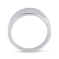 Load image into Gallery viewer, 10kt White Gold Mens Round Diamond Single Row Milgrain Wedding Band Ring 1/4 Cttw
