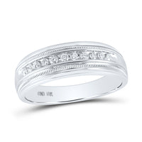Load image into Gallery viewer, 10kt White Gold Mens Round Diamond Single Row Milgrain Wedding Band Ring 1/4 Cttw
