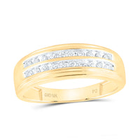 Load image into Gallery viewer, 10kt Yellow Gold Mens Round Diamond Wedding 2-Row Band Ring 1/4 Cttw
