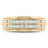 Load image into Gallery viewer, 14kt Yellow Gold Mens Round Diamond Wedding 2-Row Band Ring 1/4 Cttw
