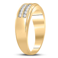 Load image into Gallery viewer, 14kt Yellow Gold Mens Round Diamond Wedding 2-Row Band Ring 1/4 Cttw
