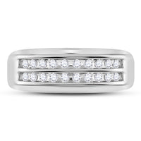 Load image into Gallery viewer, 10kt White Gold Mens Round Diamond Wedding 2-Row Band Ring 1/4 Cttw
