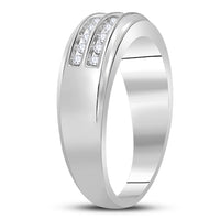 Load image into Gallery viewer, 10kt White Gold Mens Round Diamond Wedding 2-Row Band Ring 1/4 Cttw

