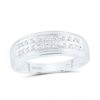 Load image into Gallery viewer, 14kt White Gold Mens Round Diamond 2-row Wedding Anniversary Band Ring 1/4 Cttw
