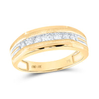 Load image into Gallery viewer, 10kt Two-tone Yellow Gold Mens Round Diamond Grooved Wedding Band Ring 1/4 Cttw
