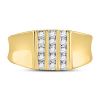 Load image into Gallery viewer, 10kt Yellow Gold Mens Round Channel-set Diamond Triple Row Wedding Band Ring 1/4 Cttw
