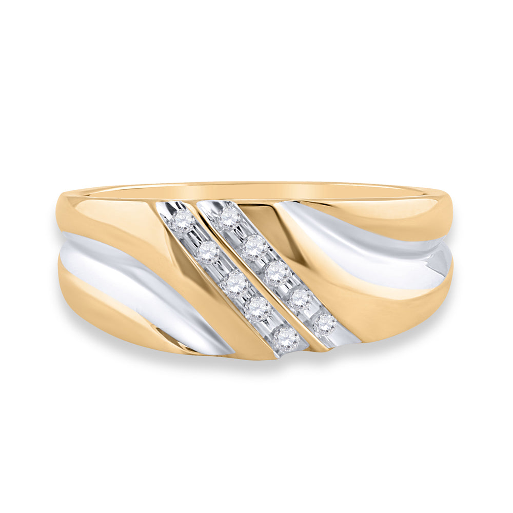 10kt Yellow Gold Mens Round Diamond 2-tone Wedding Anniversary Band Ring 1/8 Cttw