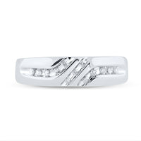Load image into Gallery viewer, 10kt White Gold Mens Round Channel-set Diamond Triple Row Wedding Band Ring 1/8 Cttw
