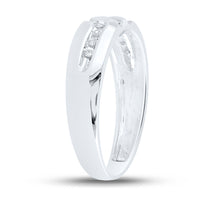Load image into Gallery viewer, 10kt White Gold Mens Round Channel-set Diamond Triple Row Wedding Band Ring 1/8 Cttw
