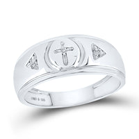 Load image into Gallery viewer, Sterling Silver Mens Round Diamond Cross Wedding Band Ring 1/20 Cttw
