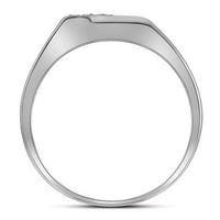 Load image into Gallery viewer, Sterling Silver Mens Round Prong-set Diamond Diagonal Double Row Band Ring 1/10 Cttw
