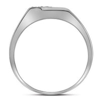 Load image into Gallery viewer, Sterling Silver Mens Round Prong-set Diamond Diagonal Double Row Band Ring 1/10 Cttw
