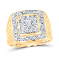 Load image into Gallery viewer, Yellow-tone Sterling Silver Mens Round Diamond Square Frame Cluster Ring 1/10 Cttw
