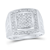 Load image into Gallery viewer, Sterling Silver Mens Round Diamond Square Frame Cluster Ring 1/10 Cttw - Size 9
