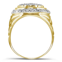 Load image into Gallery viewer, Yellow-tone Sterling Silver Mens Round Diamond Cluster Fashion Ring 1/10 Cttw
