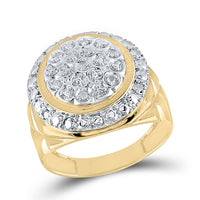 Load image into Gallery viewer, Yellow-tone Sterling Silver Mens Round Diamond Cluster Fashion Ring 1/10 Cttw
