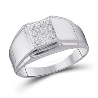 Load image into Gallery viewer, Sterling Silver Mens Round Diamond Square Cluster Ring .03 Cttw

