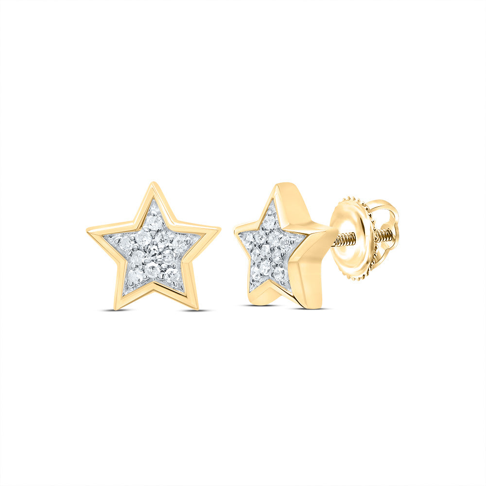 10k Yellow Gold Diamond Womens Mens Unisex Star Estrella Screwback Stud Earrings 1/12 Cttw