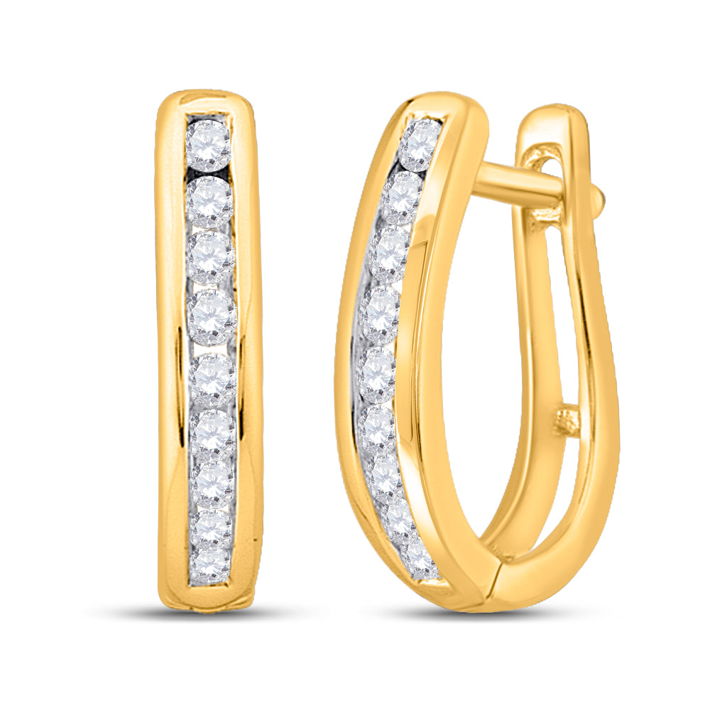 10kt Yellow Gold Womens Milgrain Round Diamond Hoop Earrings 1/4 Cttw