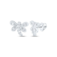 Load image into Gallery viewer, 10kt White Gold Womens Round Diamond Butterfly Bug Stud Earrings 1/8 Cttw

